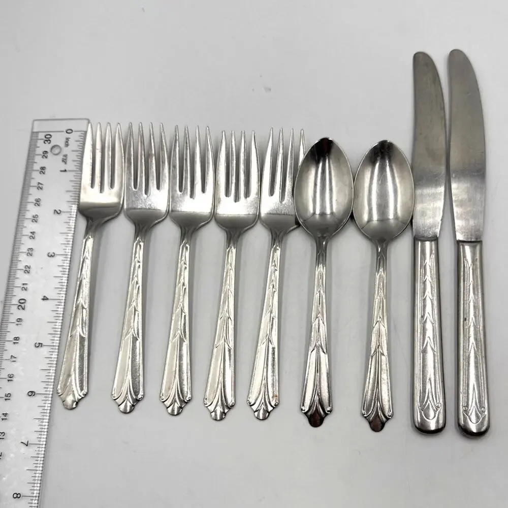 Vintage Ecko Kenilworth Stainless Flatware Fork Spoon Knives Lot Art Deco MCM